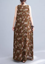 Load image into Gallery viewer, Elegant Coffee O-Neck Print Linen Beach Dresses Sleeveless