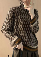 Load image into Gallery viewer, Elegant Coffee Striped Print Patchwork Woolen Sweaters Fall