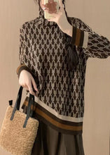 Load image into Gallery viewer, Elegant Coffee Striped Print Patchwork Woolen Sweaters Fall