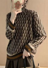 Load image into Gallery viewer, Elegant Coffee Striped Print Patchwork Woolen Sweaters Fall