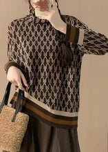 Load image into Gallery viewer, Elegant Coffee Striped Print Patchwork Woolen Sweaters Fall