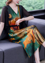 Load image into Gallery viewer, Elegant Colorblock V Neck Patchwork Print Silk Dresses Summer