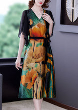 Load image into Gallery viewer, Elegant Colorblock V Neck Patchwork Print Silk Dresses Summer