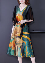 Load image into Gallery viewer, Elegant Colorblock V Neck Patchwork Print Silk Dresses Summer