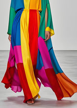 Load image into Gallery viewer, Elegant Colorblock V Neck Silk Women Dress Long Sleeve