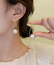 Load image into Gallery viewer, Elegant Copper Overgild Pearl Drop Earrings