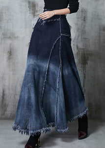 Elegant Gradient Color Patchwork Exra Large Hem Denim Skirt Spring