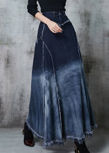 Elegant Gradient Color Patchwork Exra Large Hem Denim Skirt Spring