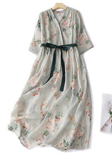 Load image into Gallery viewer, Elegant Green Button Print Lace Up Cotton Dresses Summer