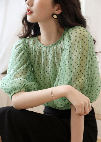 Elegant Green O Neck Print Chiffon Two Pieces Set Half Sleeve