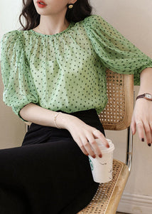 Elegant Green O Neck Print Chiffon Two Pieces Set Half Sleeve