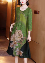 Load image into Gallery viewer, Elegant Green O Neck Print Patchwork Silk Long Dresses Spring