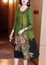 Load image into Gallery viewer, Elegant Green O Neck Print Patchwork Silk Long Dresses Spring