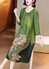 Load image into Gallery viewer, Elegant Green O Neck Print Patchwork Silk Long Dresses Spring