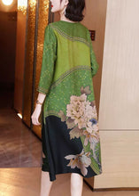 Load image into Gallery viewer, Elegant Green O Neck Print Patchwork Silk Long Dresses Spring