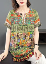 Load image into Gallery viewer, Elegant Green O Neck Print Patchwork Silk Shirt Tops Summer