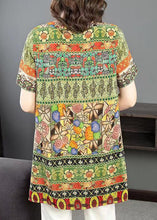 Load image into Gallery viewer, Elegant Green O Neck Print Patchwork Silk Shirt Tops Summer