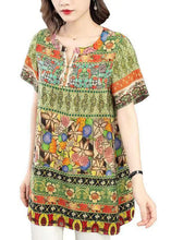 Load image into Gallery viewer, Elegant Green O Neck Print Patchwork Silk Shirt Tops Summer