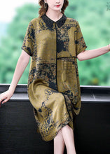 Load image into Gallery viewer, Elegant Green Peter Pan Collar Print Silk Dress Summer