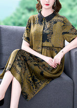 Load image into Gallery viewer, Elegant Green Peter Pan Collar Print Silk Dress Summer