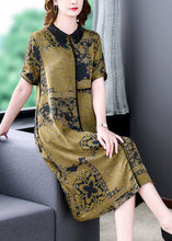 Load image into Gallery viewer, Elegant Green Peter Pan Collar Print Silk Dress Summer