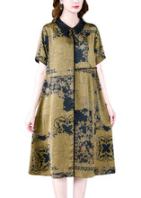 Load image into Gallery viewer, Elegant Green Peter Pan Collar Print Silk Dress Summer