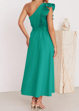 Load image into Gallery viewer, Elegant Green Ruffled Tie Waist Cotton Long Dress Summer