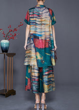 Load image into Gallery viewer, Elegant Green Stand Collar Tie Dye Silk 2 Piece Outfit Summer