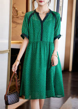 Load image into Gallery viewer, Elegant Green V Neck Print Chiffon Holiday Dress Summer