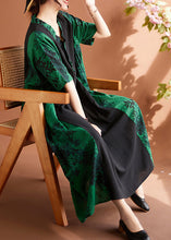 Load image into Gallery viewer, Elegant Green V Neck Print Patchwork Maxi Dresses Summer