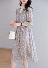 Load image into Gallery viewer, Elegant Grey Embroidered Nail Bead Patchwork Silk Dress Half Sleeve