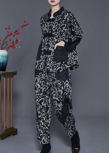 Elegant Grey Jacquard Patchwork Cotton Oriental Two Pieces Set Spring