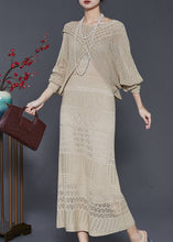 Load image into Gallery viewer, Elegant Khaki Hollow Out Knit Dress Two-Piece Set Spring