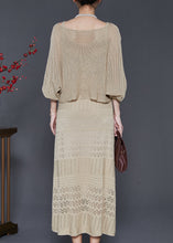 Load image into Gallery viewer, Elegant Khaki Hollow Out Knit Dress Two-Piece Set Spring