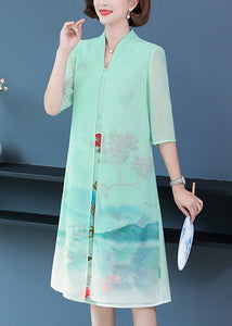 Elegant Light Green False Two Pieces Chiffon Dress Summer