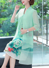 Load image into Gallery viewer, Elegant Light Green False Two Pieces Chiffon Dress Summer