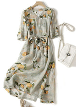 Load image into Gallery viewer, Elegant Light Green V Neck Print Lace Up Linen Long Dresses Summer