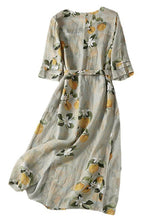 Load image into Gallery viewer, Elegant Light Green V Neck Print Lace Up Linen Long Dresses Summer