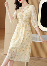 Load image into Gallery viewer, Elegant Light Yellow V Neck Print Chiffon Dresses Summer