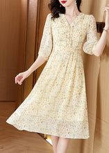 Load image into Gallery viewer, Elegant Light Yellow V Neck Print Chiffon Dresses Summer