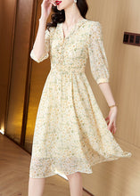 Load image into Gallery viewer, Elegant Light Yellow V Neck Print Chiffon Dresses Summer