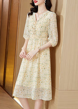 Load image into Gallery viewer, Elegant Light Yellow V Neck Print Chiffon Dresses Summer