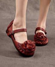 Load image into Gallery viewer, Elegant Mulberry Cowhide Leather Splicing Flower Buckle Strap Flats Shoes