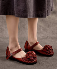 Load image into Gallery viewer, Elegant Mulberry Cowhide Leather Splicing Flower Buckle Strap Flats Shoes