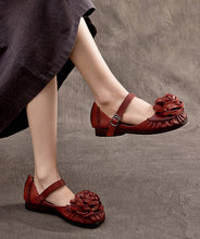 Load image into Gallery viewer, Elegant Mulberry Cowhide Leather Splicing Flower Buckle Strap Flats Shoes