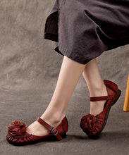 Load image into Gallery viewer, Elegant Mulberry Cowhide Leather Splicing Flower Buckle Strap Flats Shoes