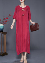 Load image into Gallery viewer, Elegant Mulberry Embroidered Side Open Silk Maxi Dresses Summer