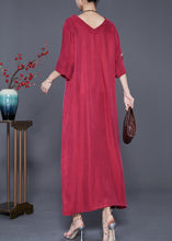 Load image into Gallery viewer, Elegant Mulberry Embroidered Side Open Silk Maxi Dresses Summer