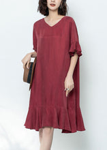 Load image into Gallery viewer, Elegant Mulberry V Neck Ruffled Patchwork Long Dress Summer