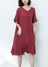 Load image into Gallery viewer, Elegant Mulberry V Neck Ruffled Patchwork Long Dress Summer